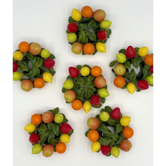 Set of SIX Vintage Plastic Candle Rings Fruit 1960s - Picture 2 of 5